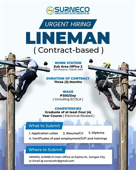 Lineman Jobs in Philippines .